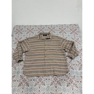 Tradition Mens XL Cotton Striped Button Down Shirt Long Sleeve Earth Tones